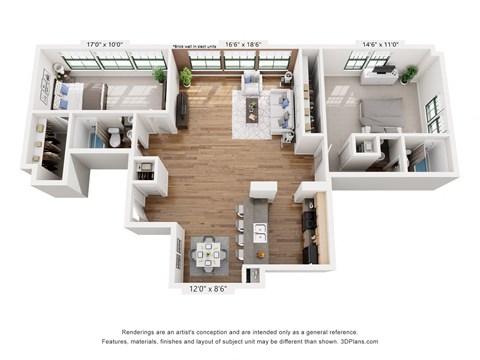 Floor plan for 2 beds, 2 baths, 1250 sqft